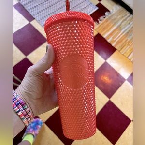 Fall 2022 Orange Pearlized Studded Starbucks Cup w/Straw